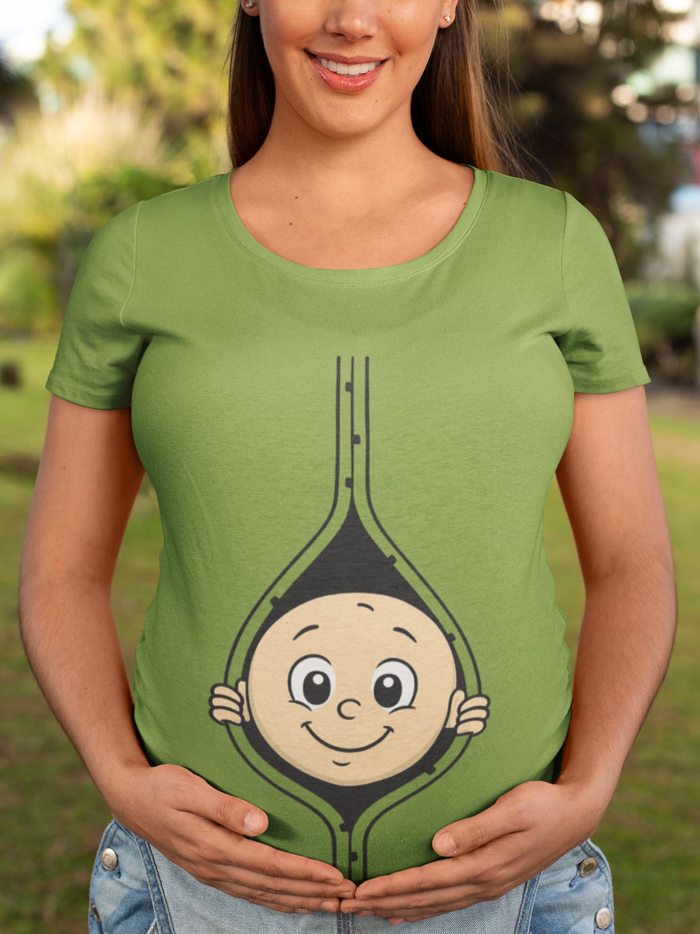 Cute Baby Face Cotton Tee - Fun Graphic T-Shirt for pregnant women