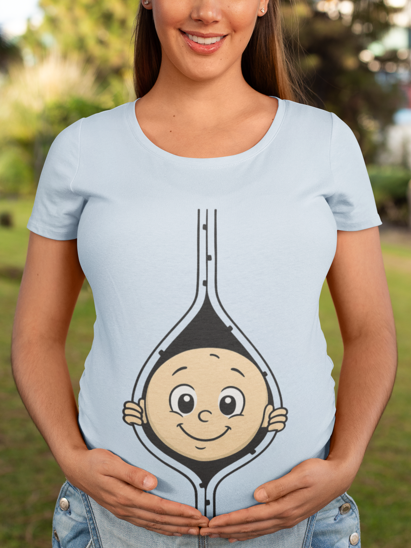 Cute Baby Face Cotton Tee - Fun Graphic T-Shirt for pregnant women