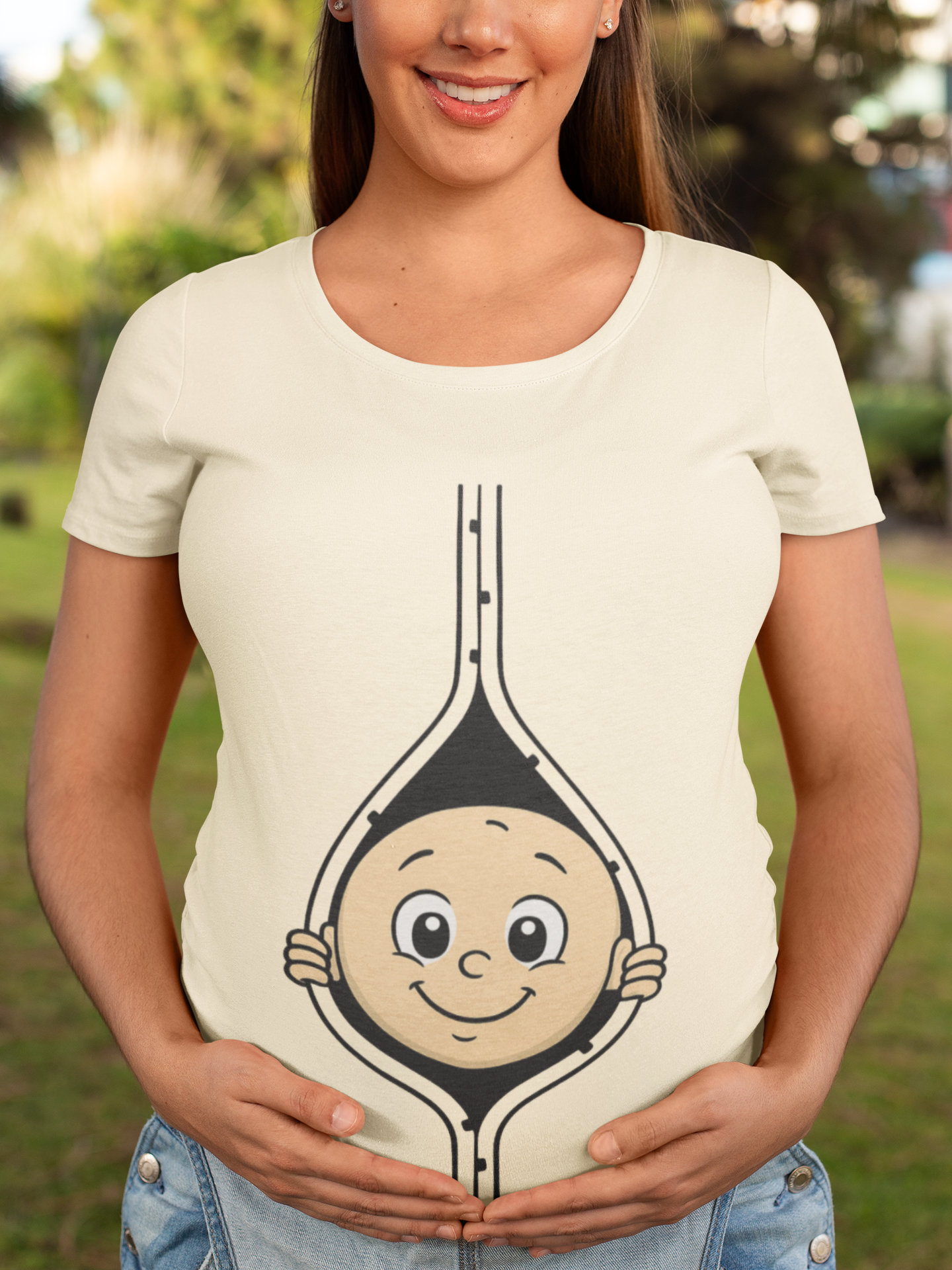 Cute Baby Face Cotton Tee - Fun Graphic T-Shirt for pregnant women