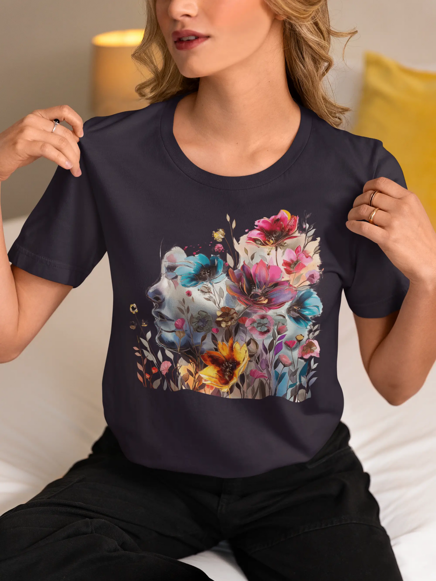 Floral Watercolor T-shirt for Women - Vibrant Artistic Tee - Lightweight Fabric Tee