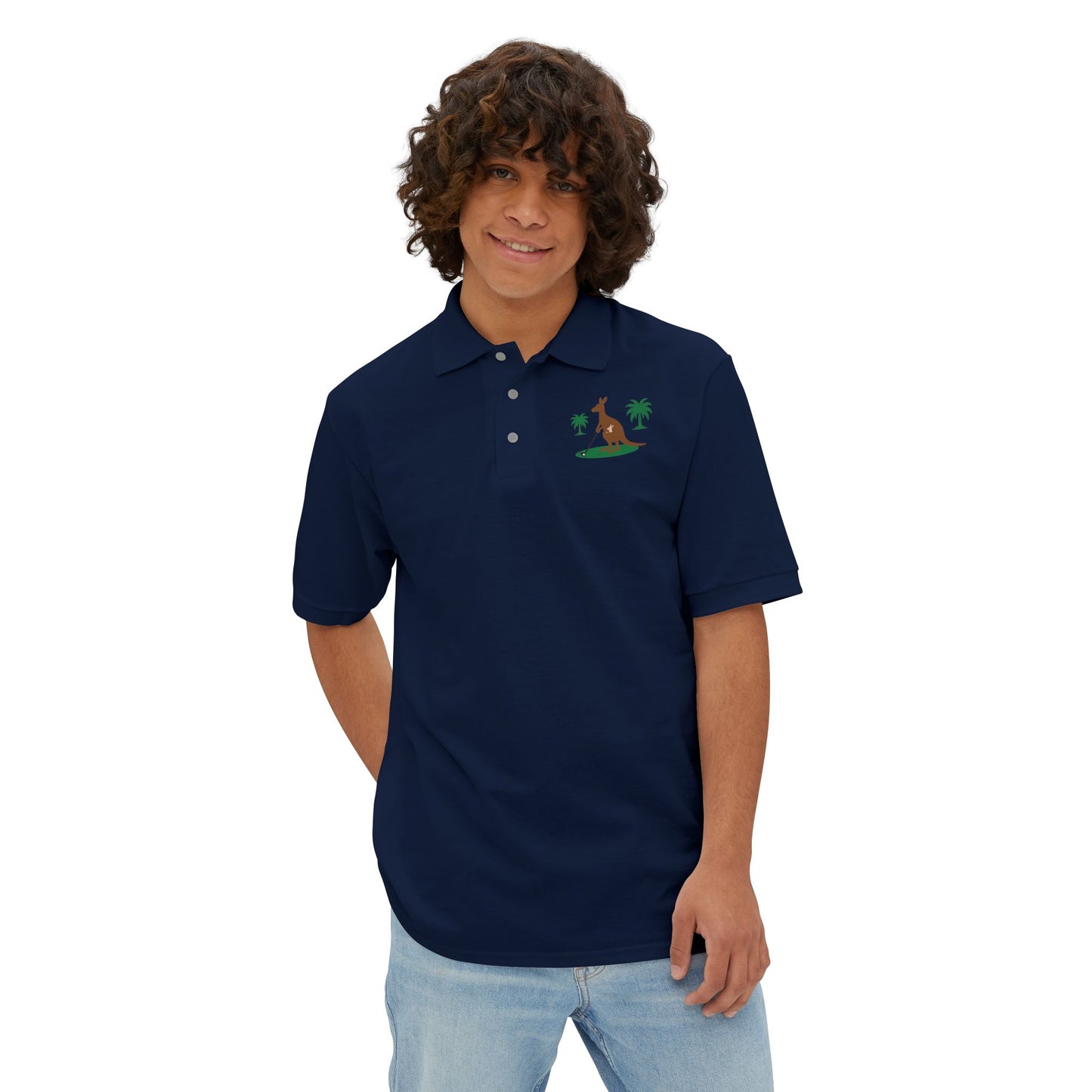 Soft cotton tropical polo shirt with kangaroo print for men