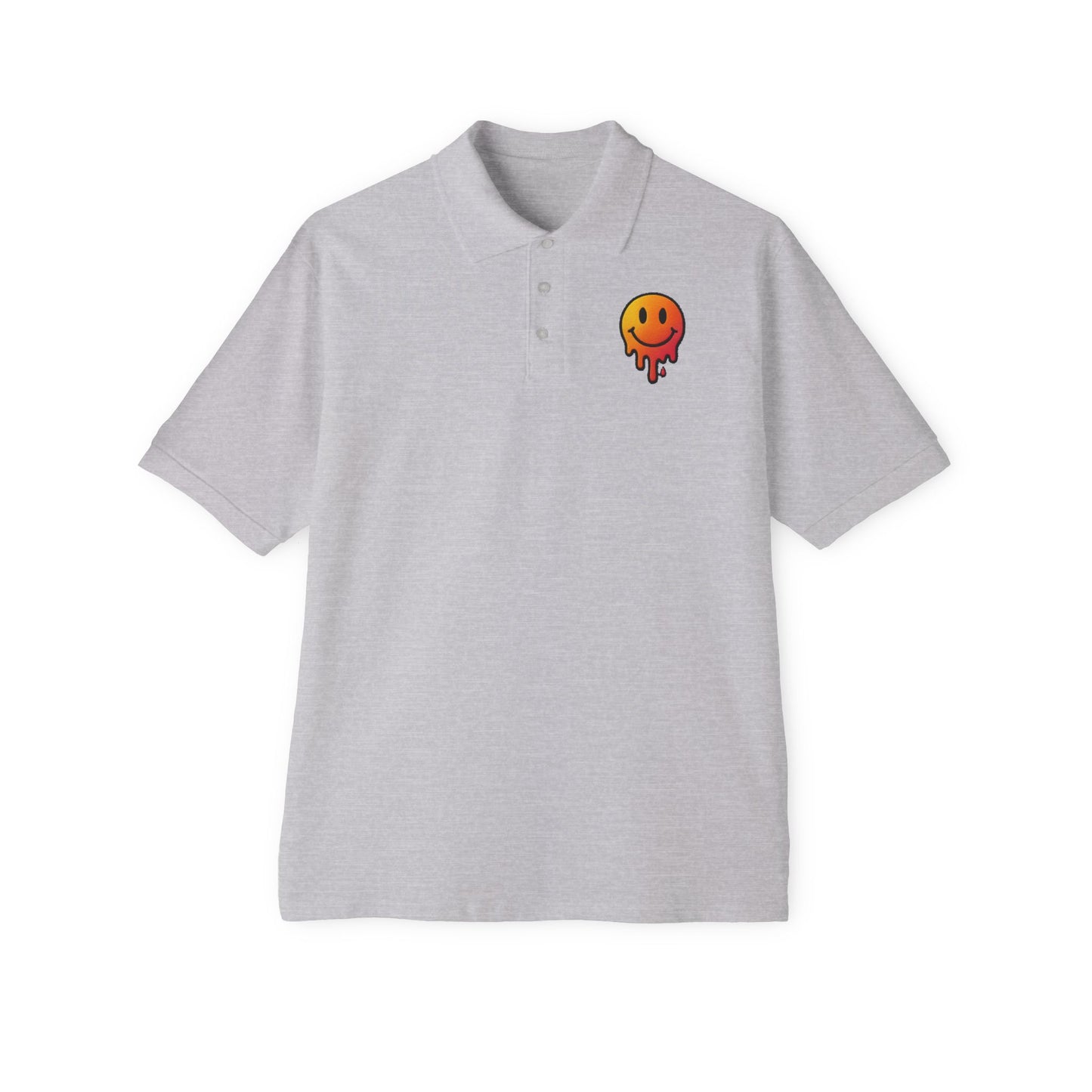 Neat collar and button placket on men’s polo shirt