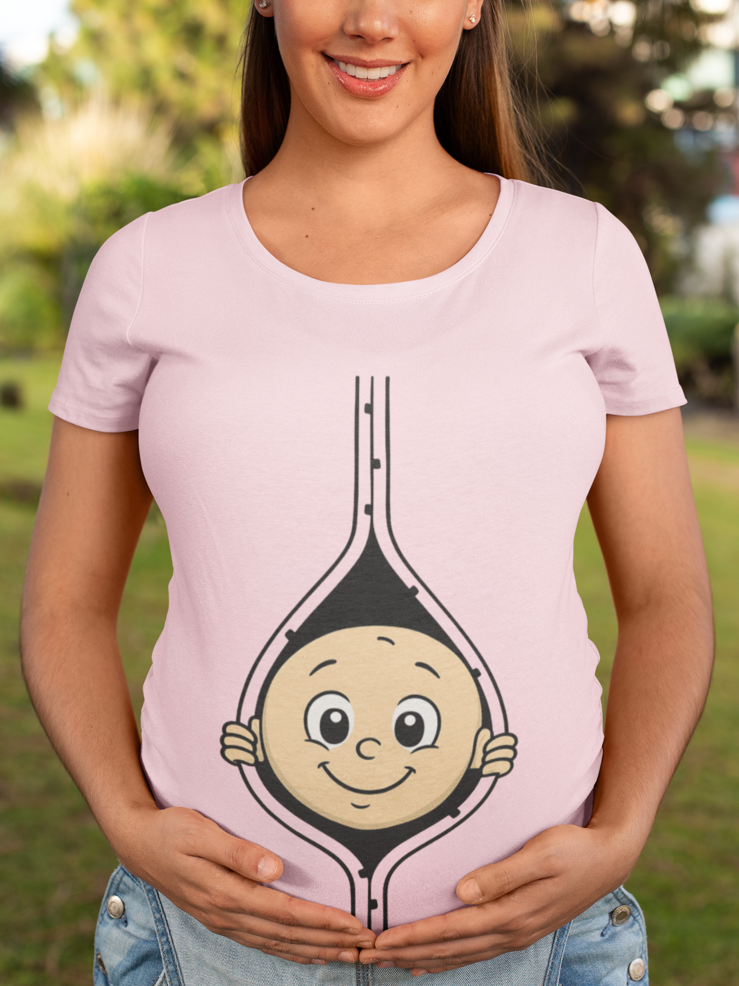 Cute Baby Face Cotton Tee - Fun Graphic T-Shirt for pregnant women