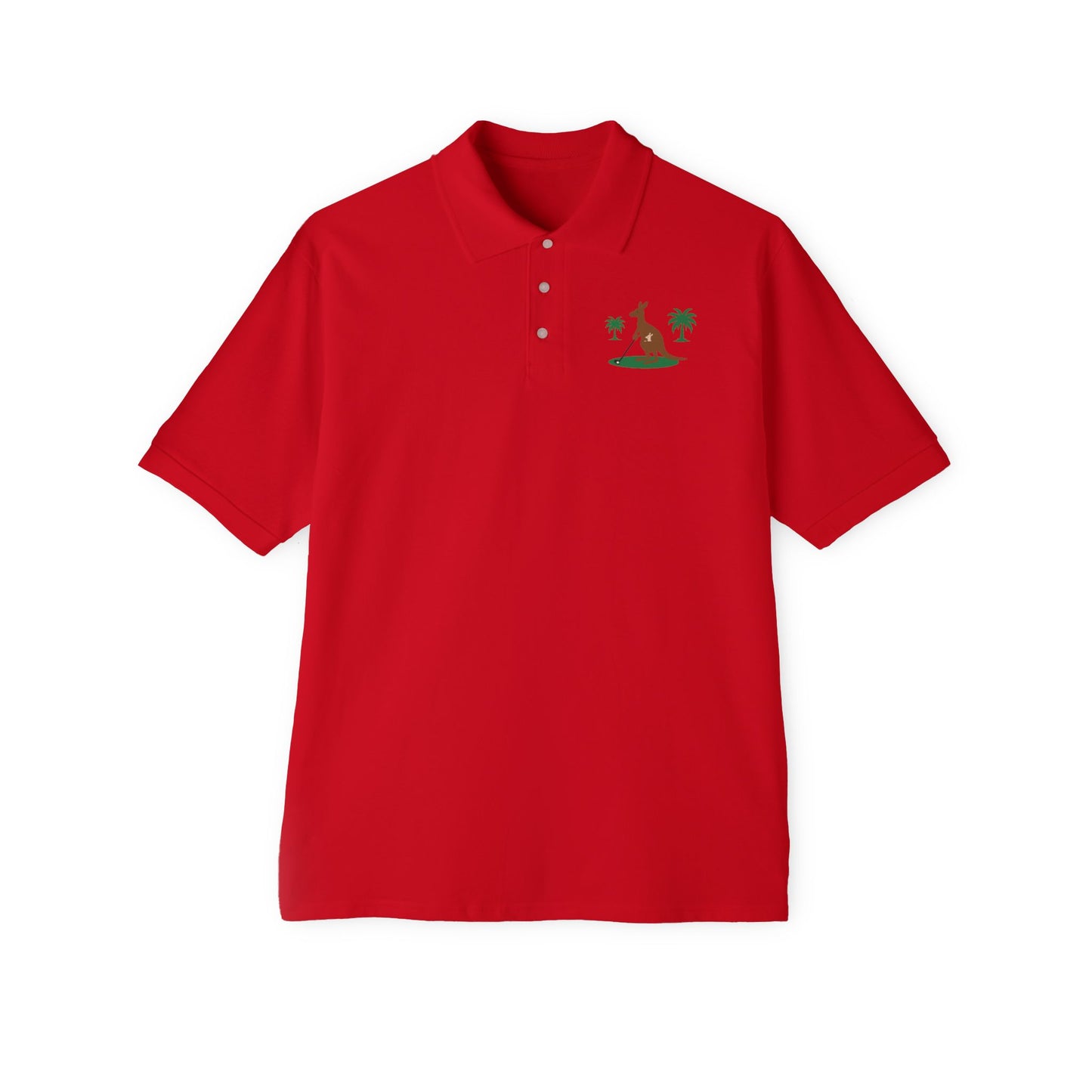 Casual men’s tropical golf shirt with kangaroo pattern