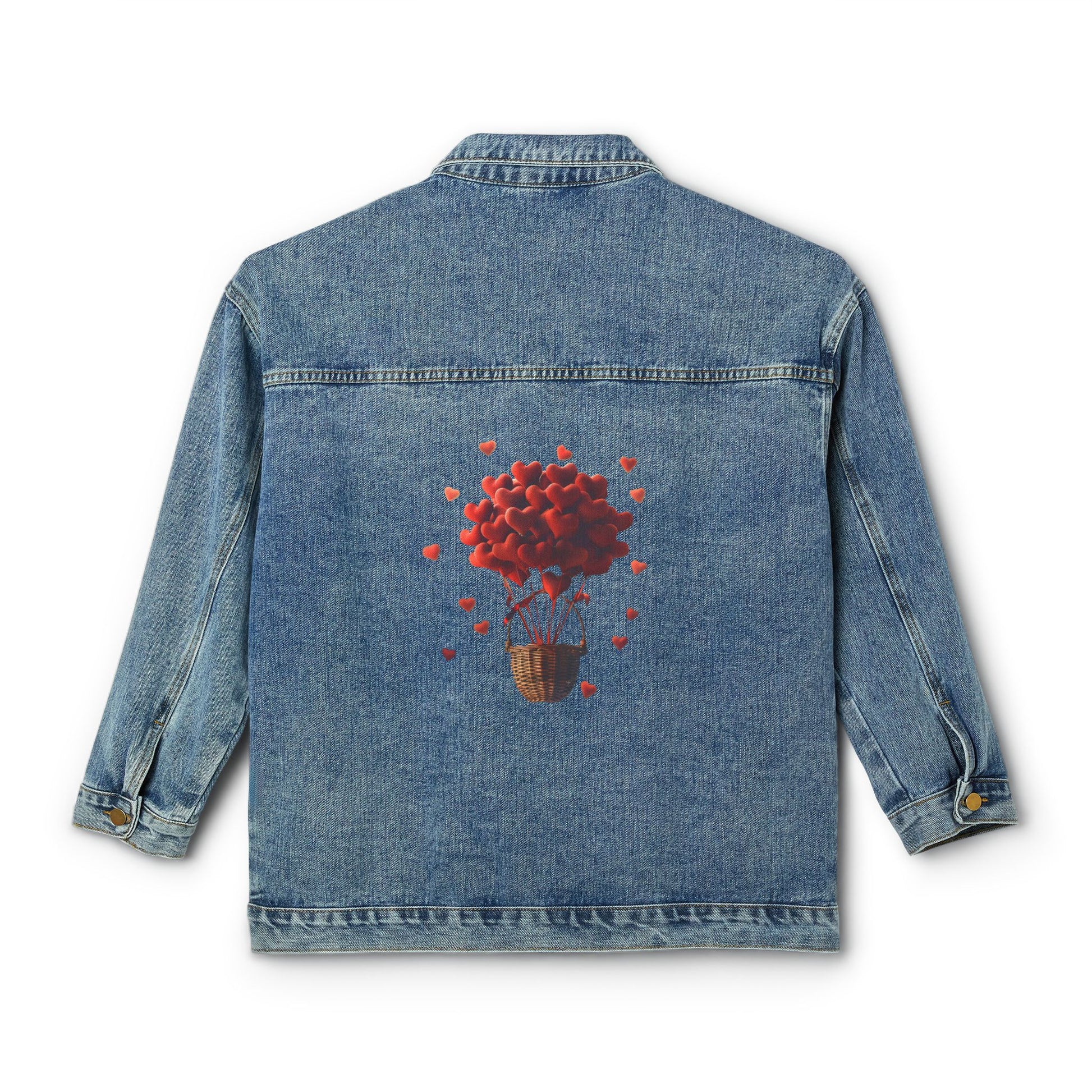 Heart-themed women's denim jacket for anniversaries