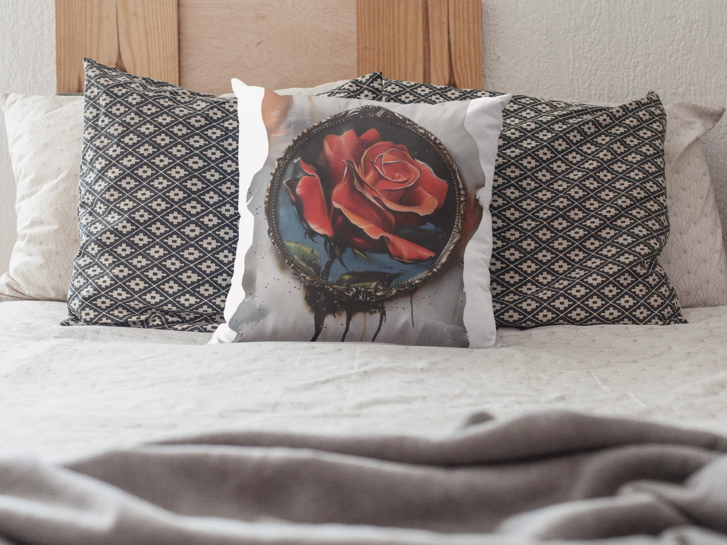 Rose Oil colored and Miniature Square Cushion on white background