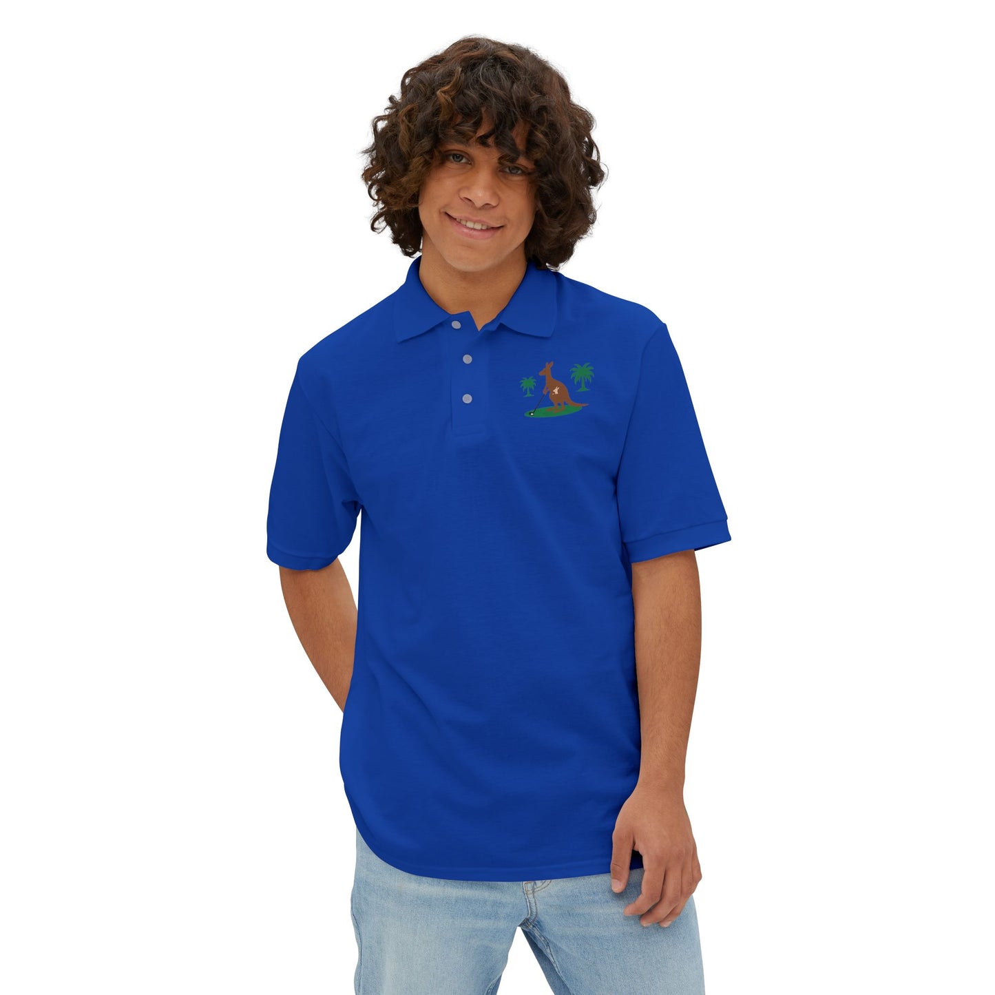 Breathable tropical polo shirt with kangaroo motif for men