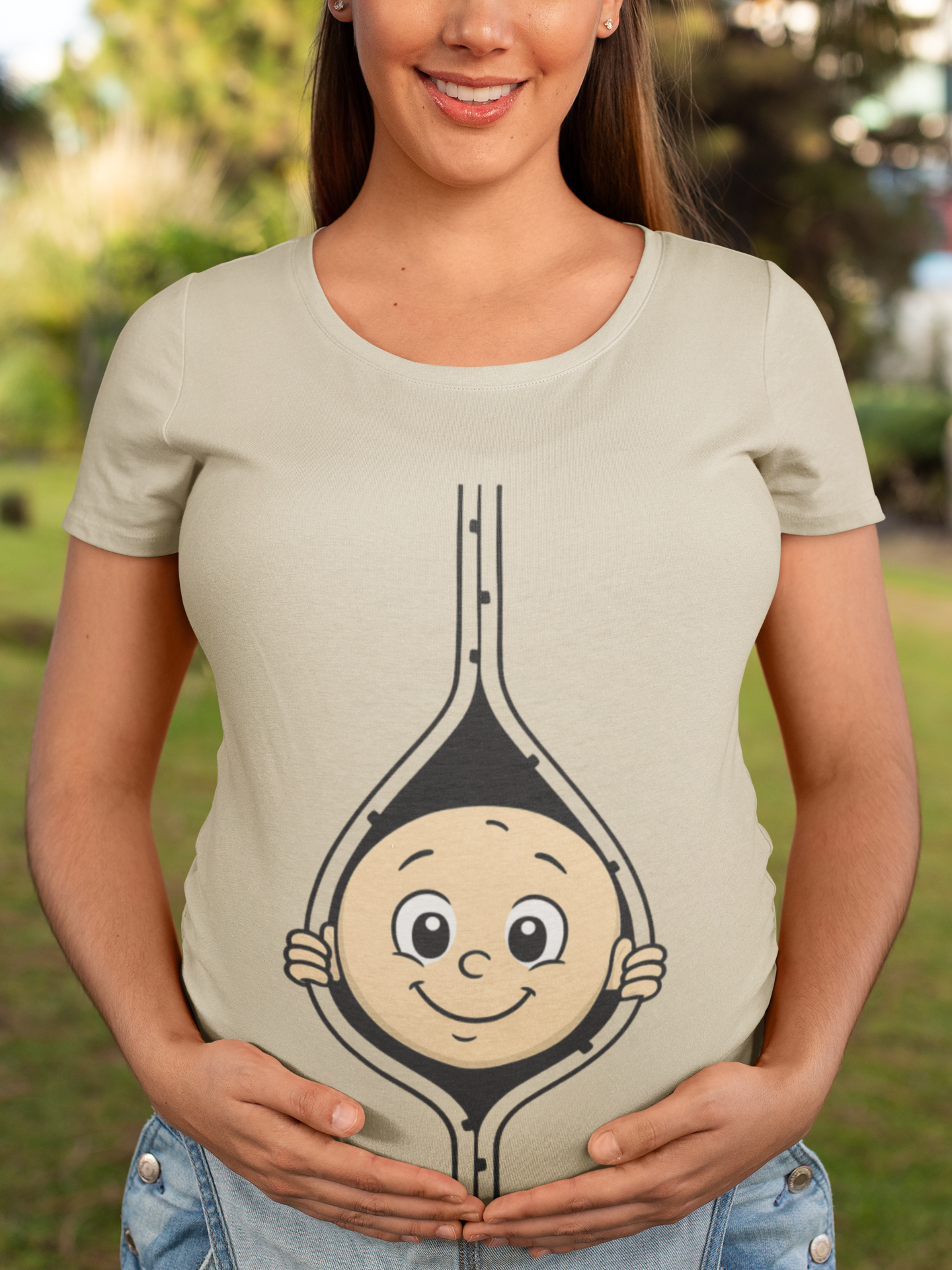 Cute Baby Face Cotton Tee - Fun Graphic T-Shirt for pregnant women