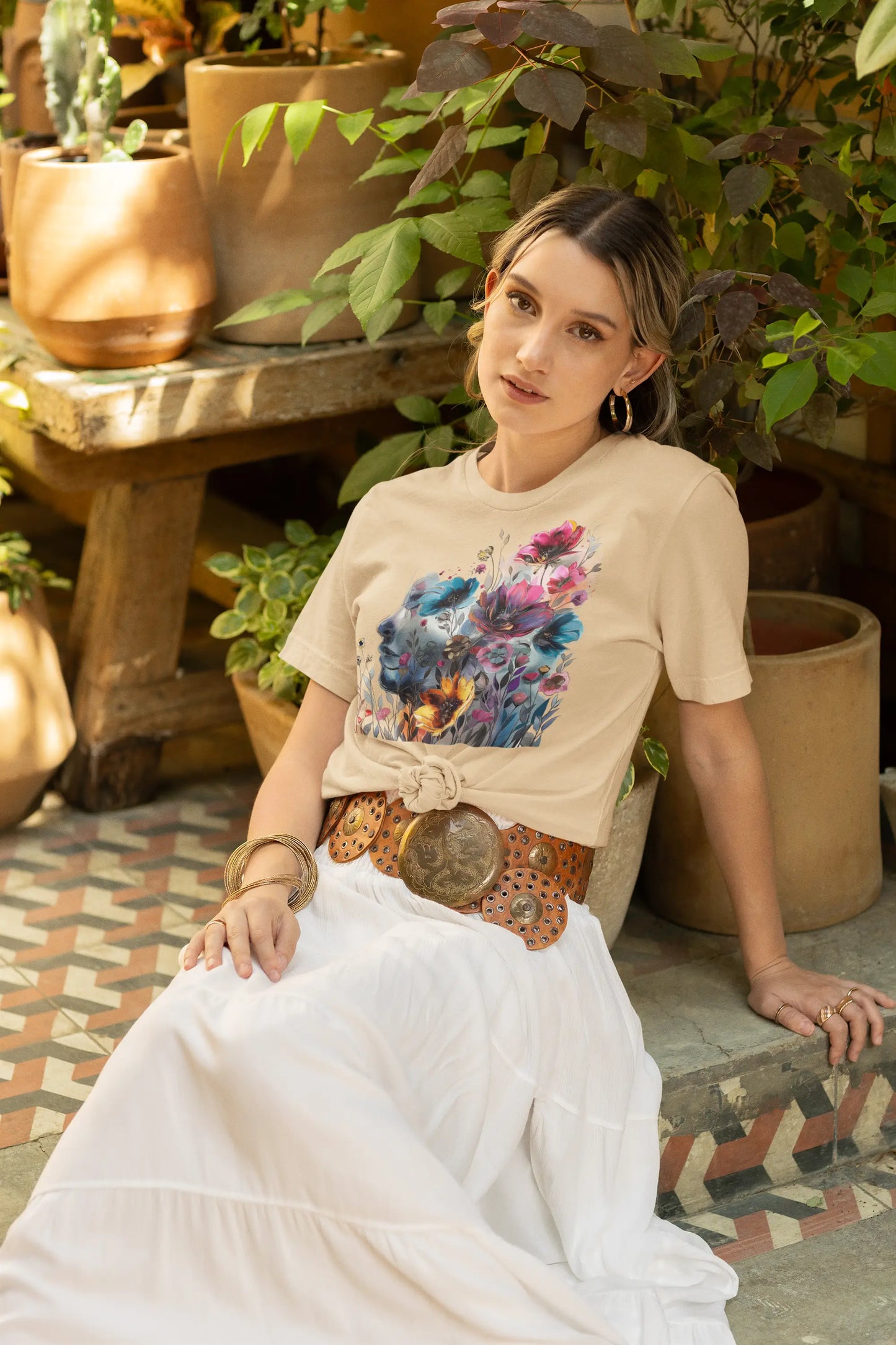 Floral Watercolor T-shirt for Women - Vibrant Artistic Tee - Lightweight Fabric Tee