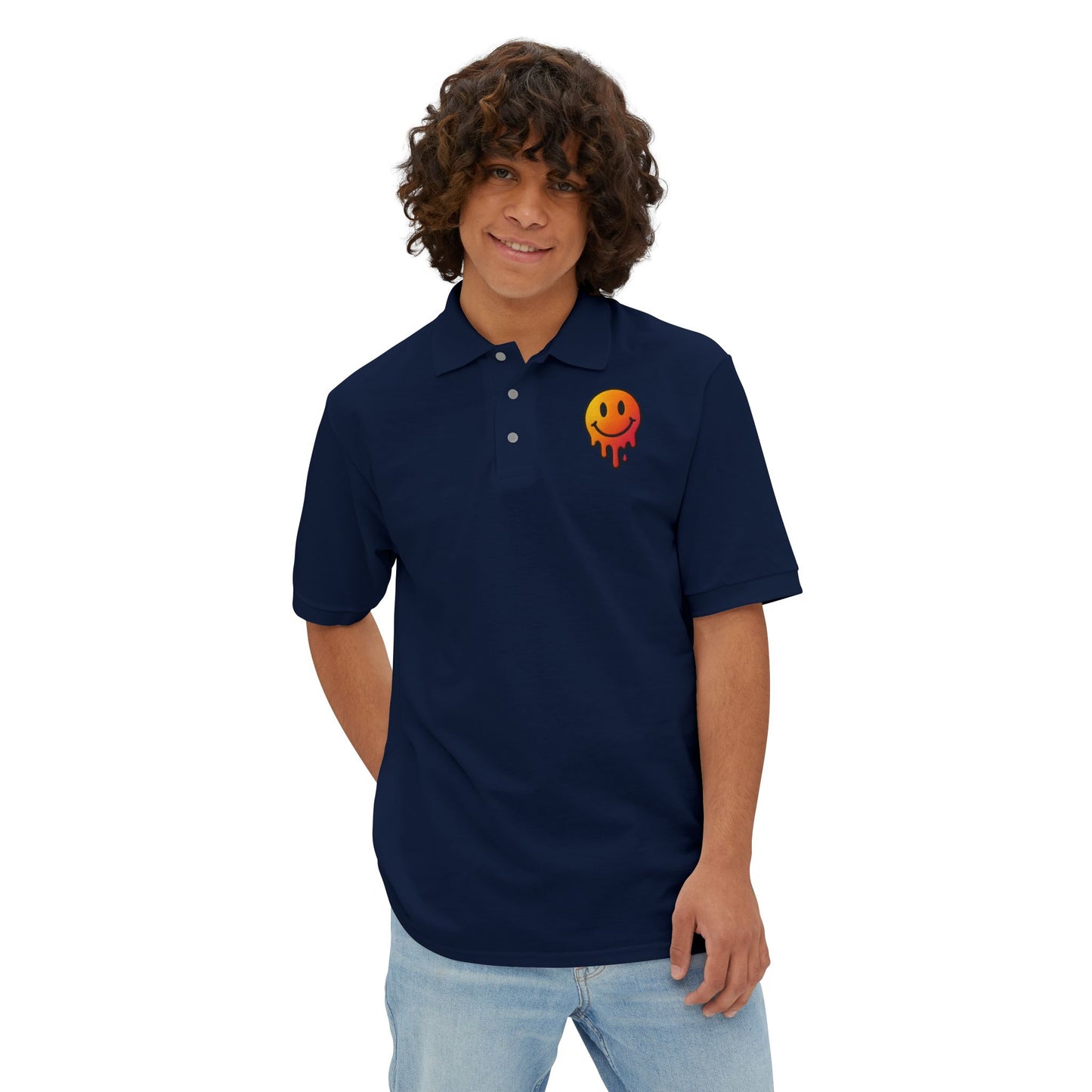 Soft textured pique fabric of men’s polo shirt