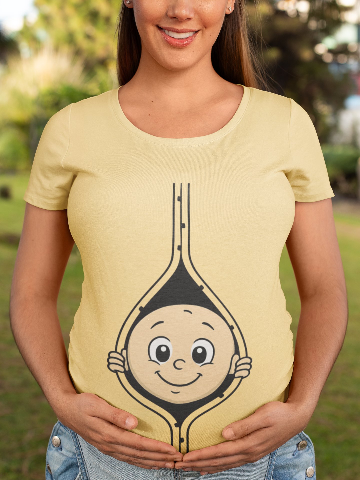 Cute Baby Face Cotton Tee - Fun Graphic T-Shirt for pregnant women