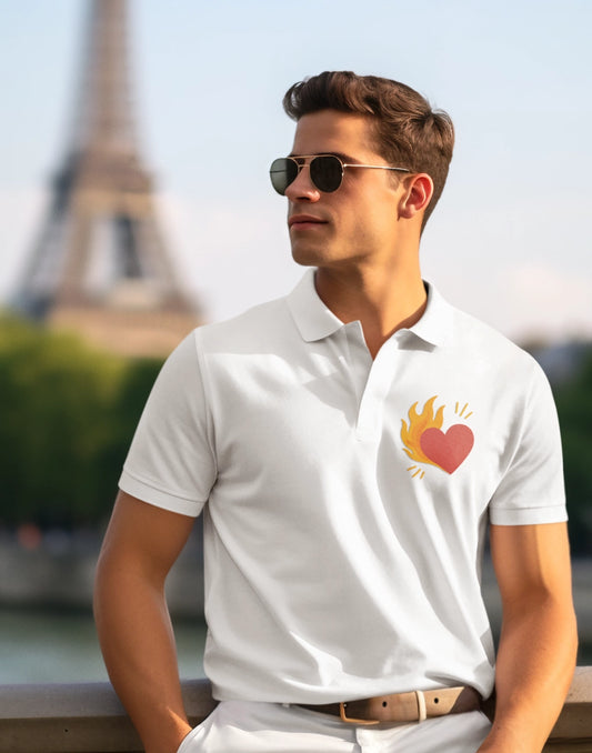 Men's Polo with Flaming Heart Design - Casual Fashion for Everyday Style