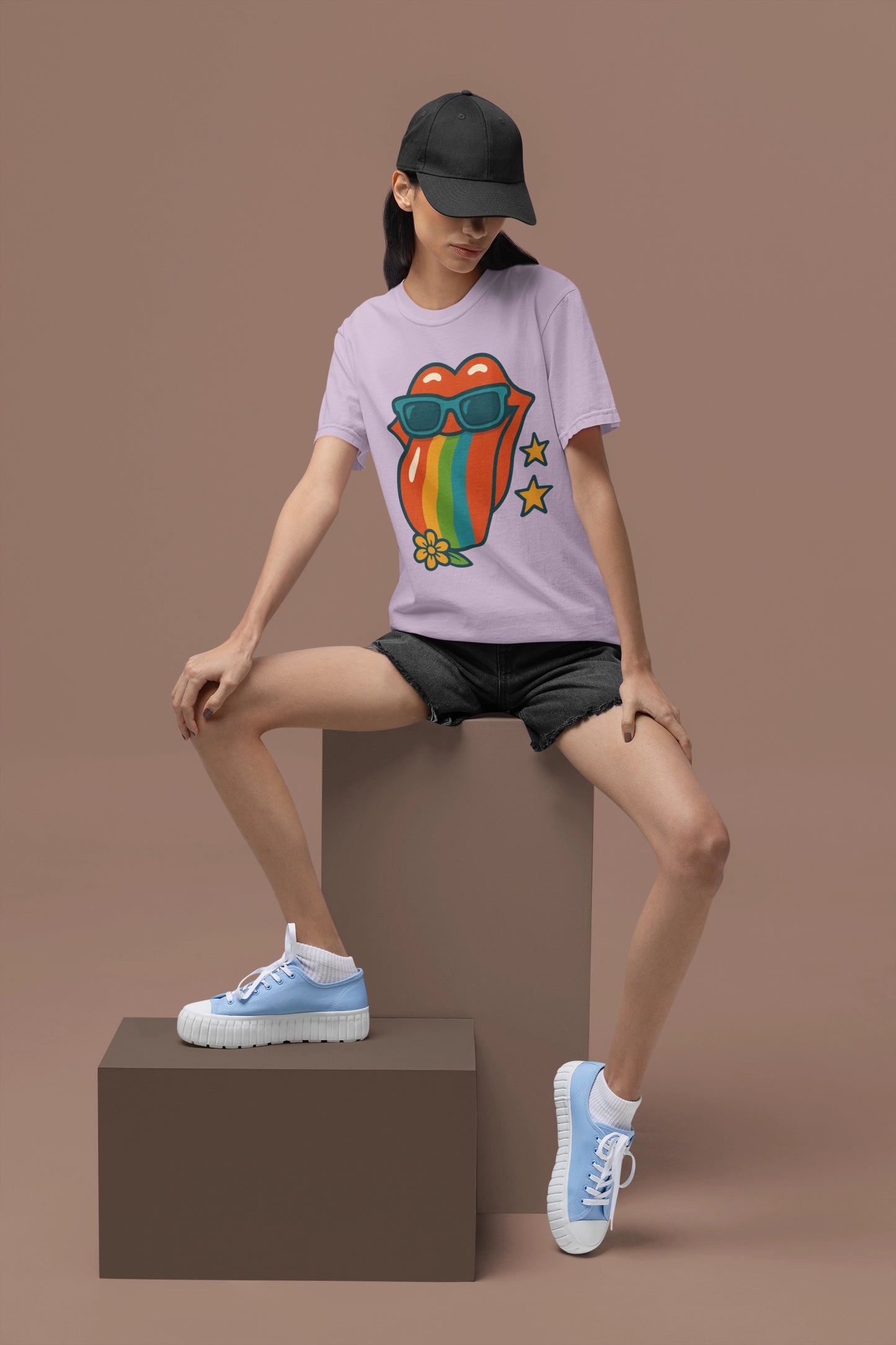 Colorful Retro T-Shirt with Rainbow Tongue Design, Vintage Rock Tee, Unisex Graphic Top, Music Lover Gift, Festival Wear