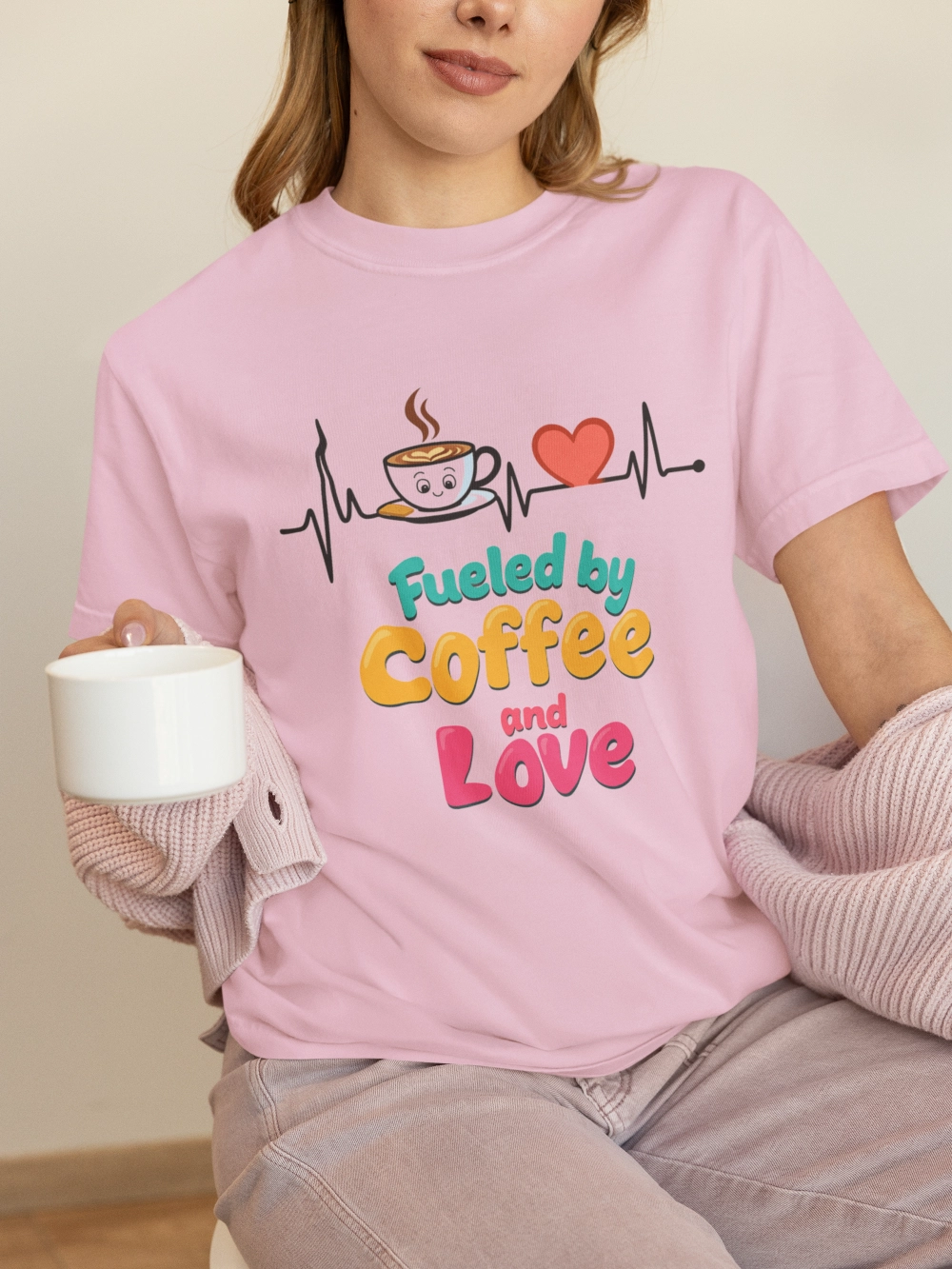 Fueled by Coffee & Love T-Shirt, Cute Coffee Lover Tee, Unisex Graphic Tee, Gift for Coffee Addicts, Casual Everyday Wear