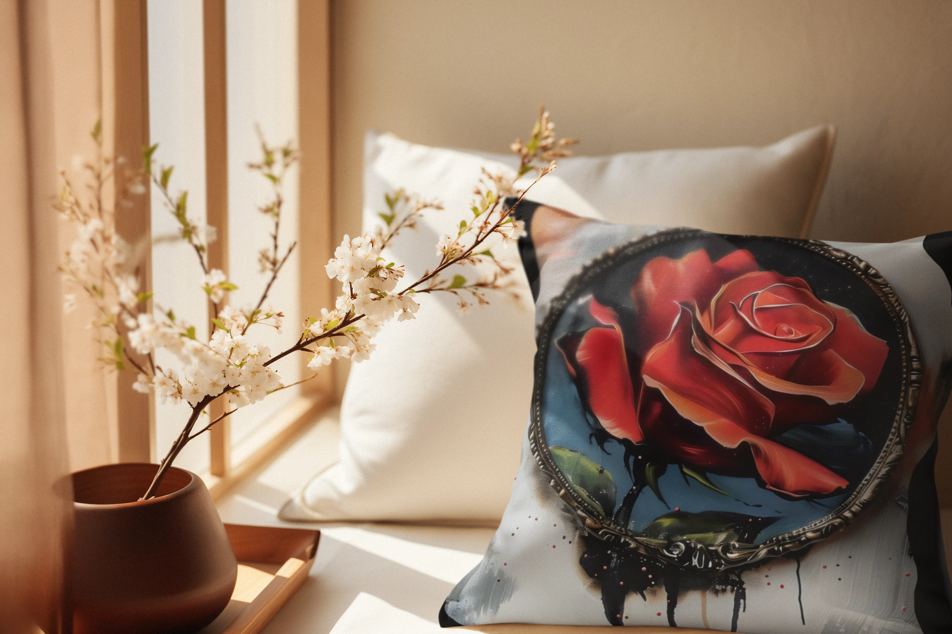 rose throw pillow for sofa and bed décor