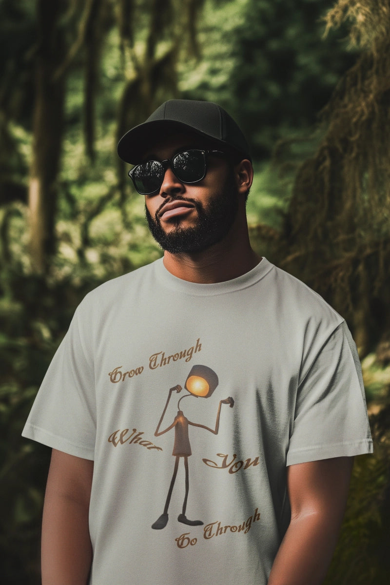 Victory Lamp Unisex Recycled Organic T-Shirt - Eco-Friendly Tee - Grow Through What You Go Through text design