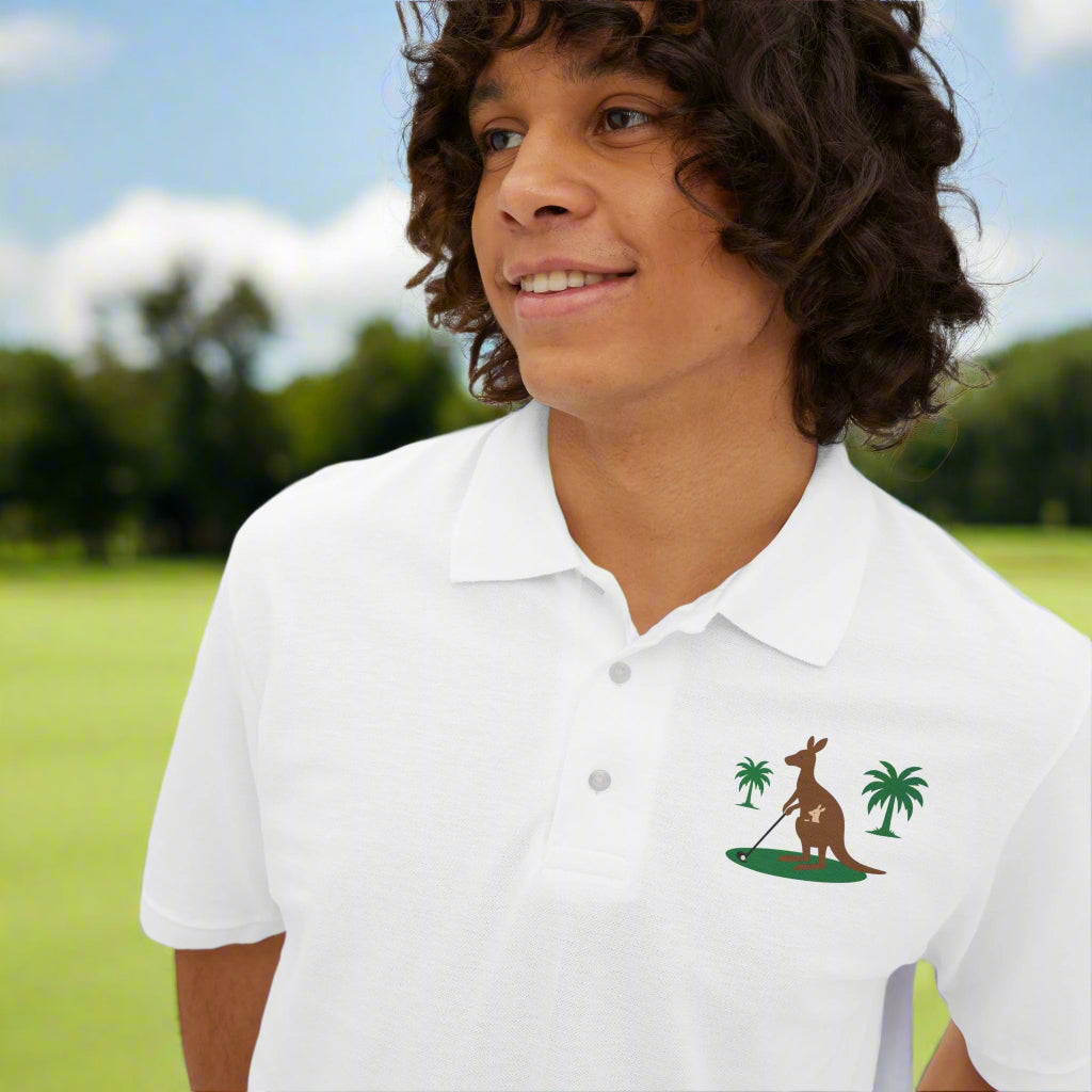 Fun novelty kangaroo golf polo shirt for casual outings