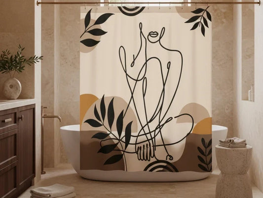 How to Style a Neutral Bathroom With a Line Art Shower Curtain