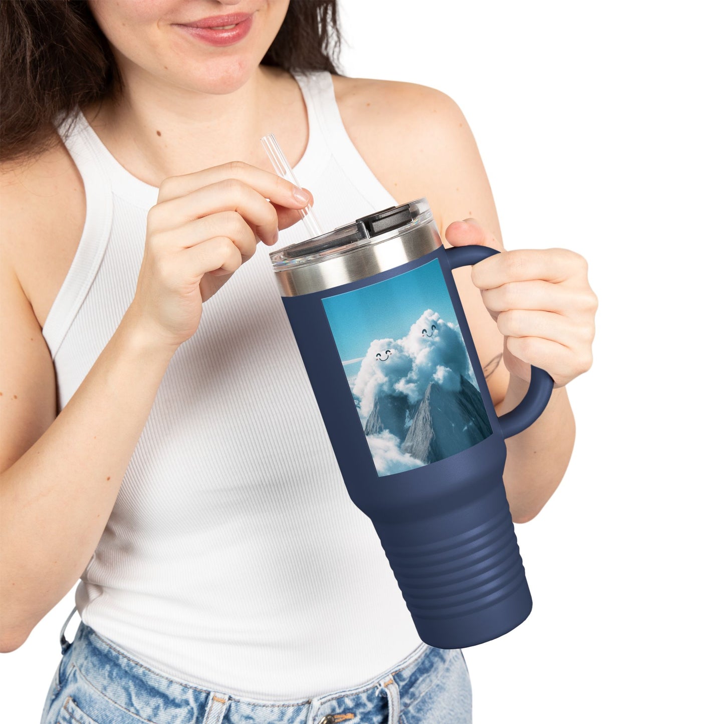 Insulated Travel Mug, 40oz - Cloud Smiles Design Insulated Mug