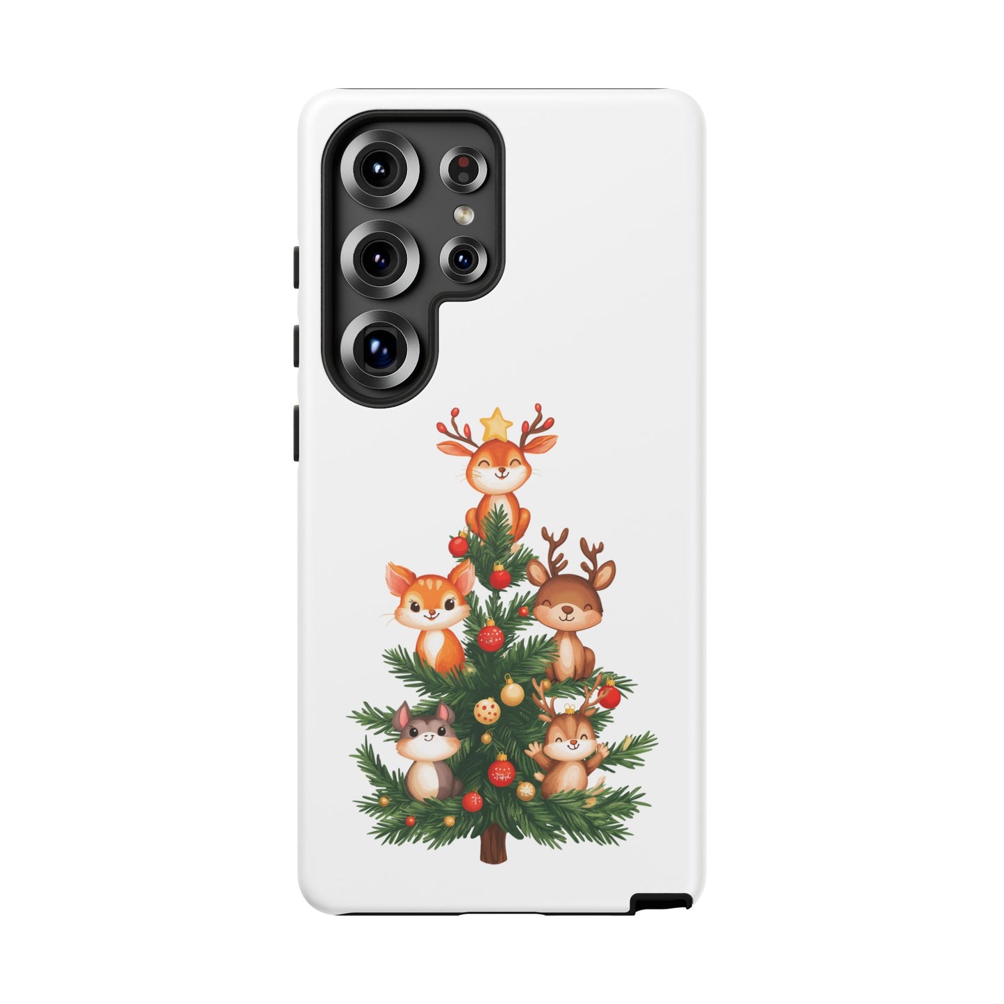 Festive Phone Case - iPhone, Samsung, and Google case - Cute Forest Animals on a Christmas Tree Case