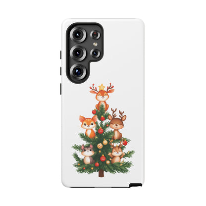 Festive Phone Case - iPhone, Samsung, and Google case - Cute Forest Animals on a Christmas Tree Case