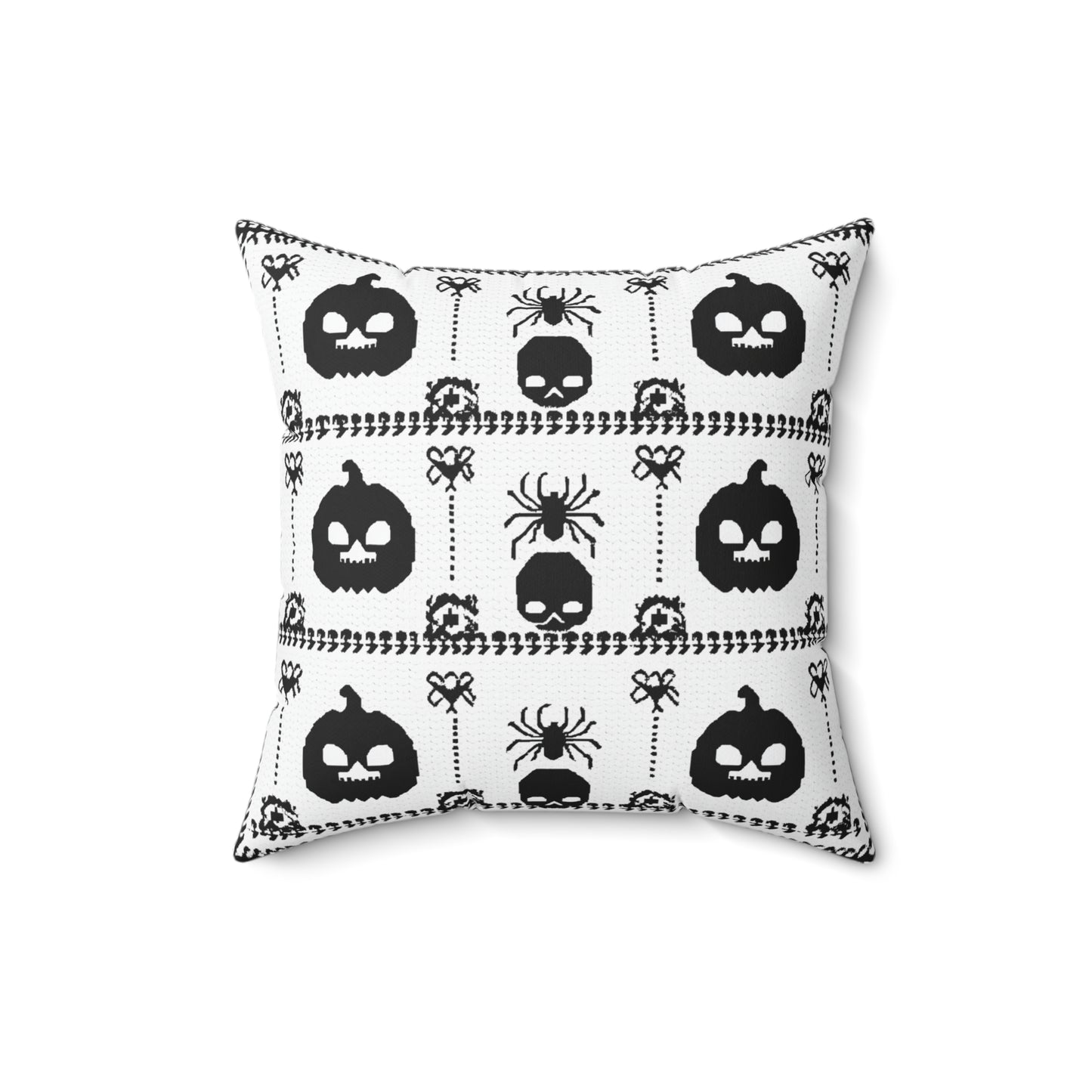Halloween Pillow - Spun Polyester Square Pillow with Skulls, Pumpkins, and Spiders Design
