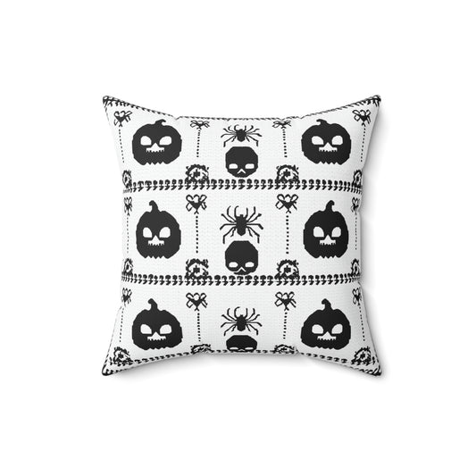 Halloween Pillow - Spun Polyester Square Pillow with Skulls, Pumpkins, and Spiders Design