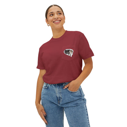Garment-Dyed Pocket T-Shirt with Adorable Cat Design, Casual Wear, Gift for Cat Lovers, Summer Fashion, Everyday Essentials
