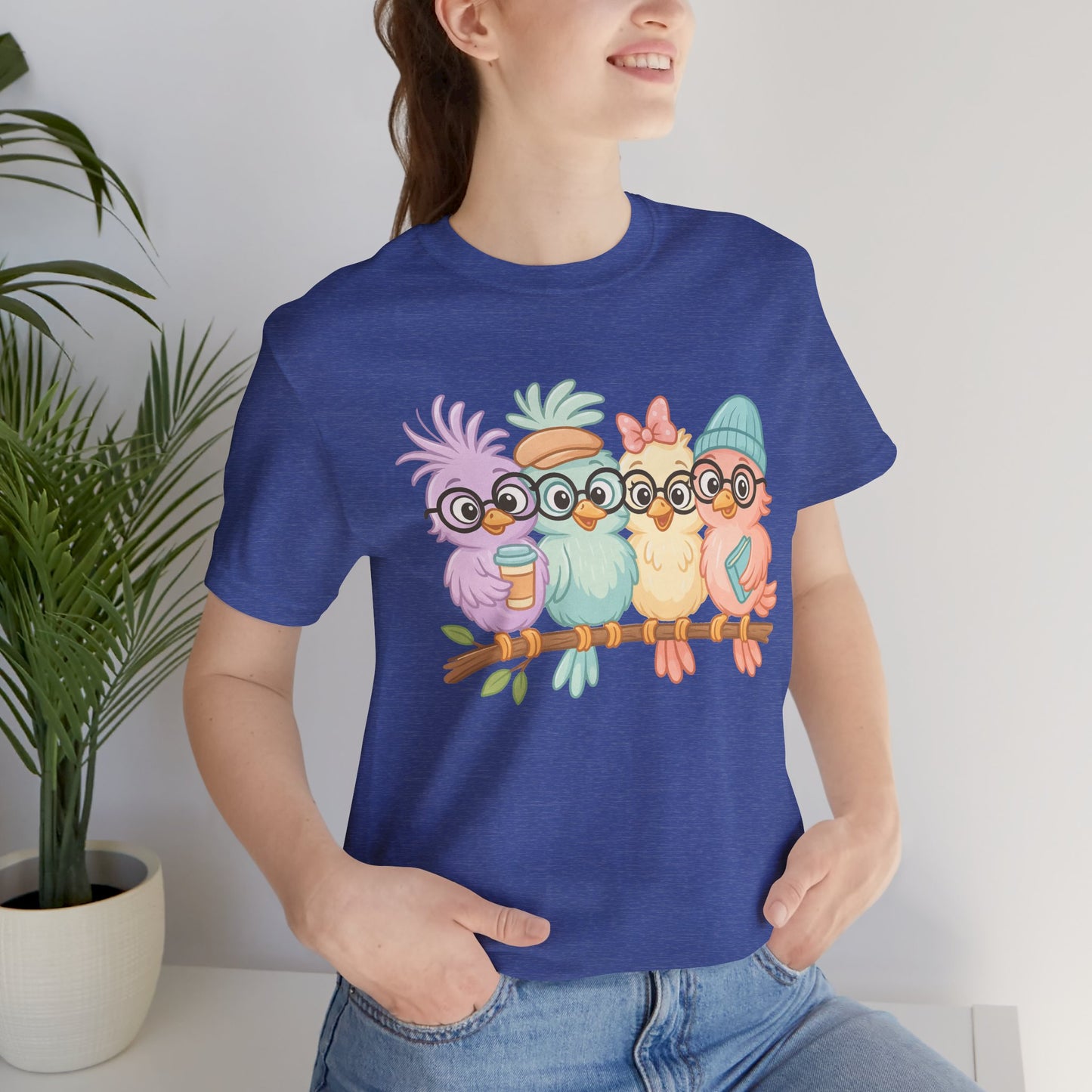 Cute Bird Friends Short Sleeve T-shirt - Perfect Gift for Animal Lovers - Lightweight Fabric Tee