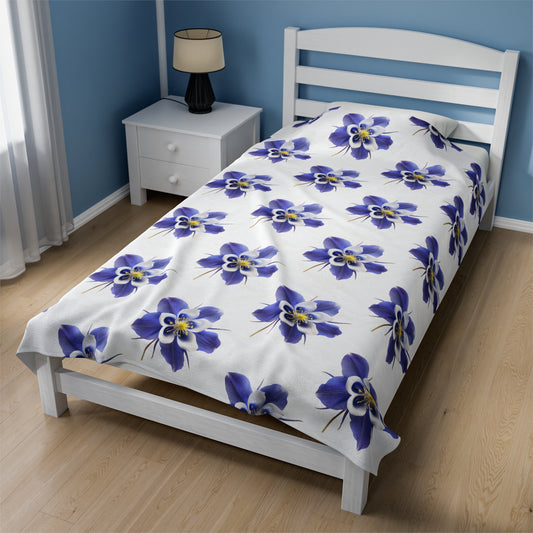 Velveteen Plush Blanket with Colorful Aquilegias Flower Design