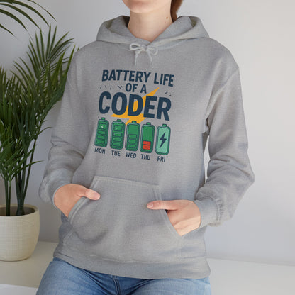 Battery Life of a Coder Hoodie, Programmer Gift, Coding Apparel, Techie Fashion