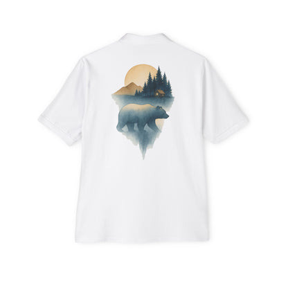 Men's Polo with Bear & Landscape Design - Casual Outdoor Shirt