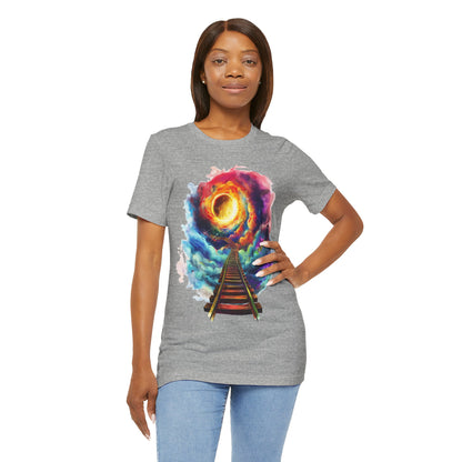 Unisex T-Shirt with 3D Watercolor Universe and an Abstract Representation with a Sun