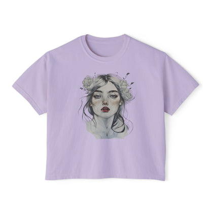 Boho Floral Women's Boxy Tee - Artistic Graphic T-Shirt for Everyday Style