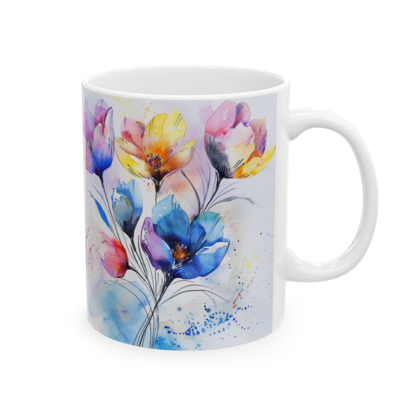 Ceramic Mug, Watercolor Artistic Florals, (11oz, 15oz)