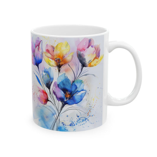 Ceramic Mug, Watercolor Artistic Florals, (11oz, 15oz)