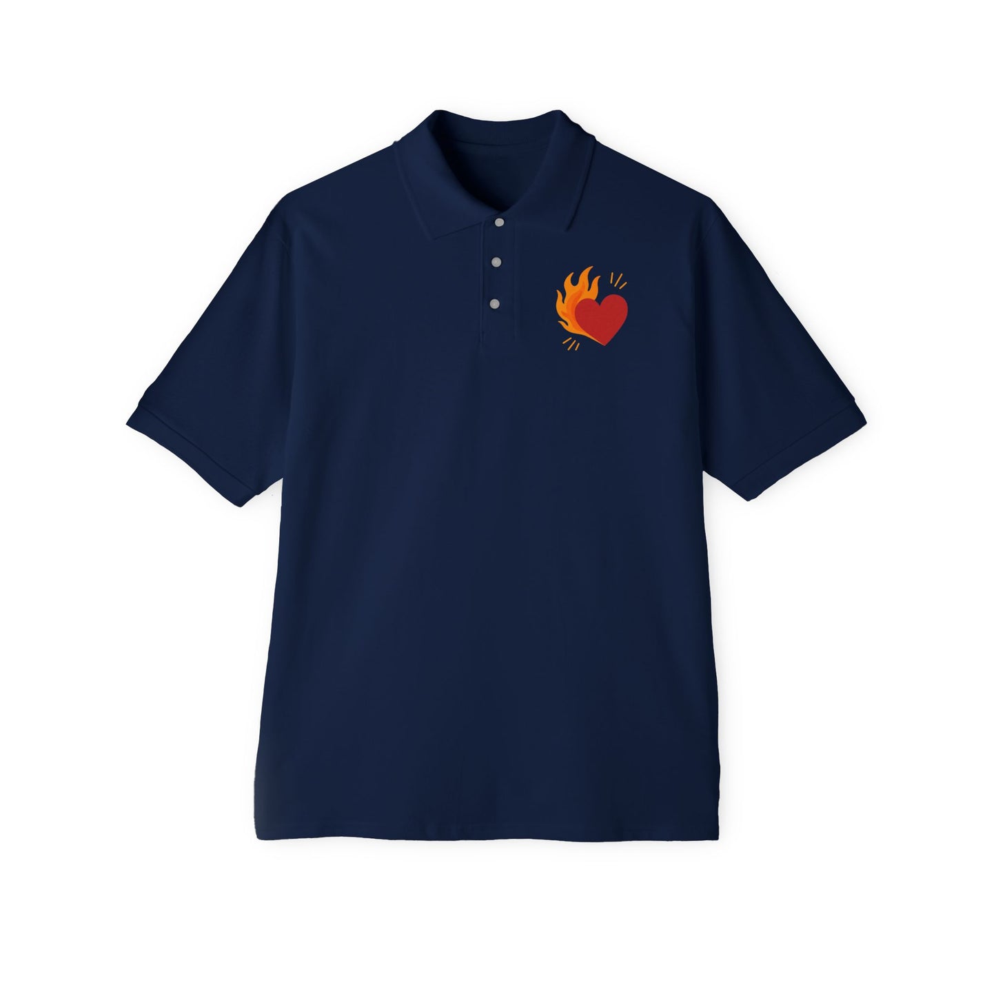 Men's Polo with Flaming Heart Design - Casual Fashion for Everyday Style