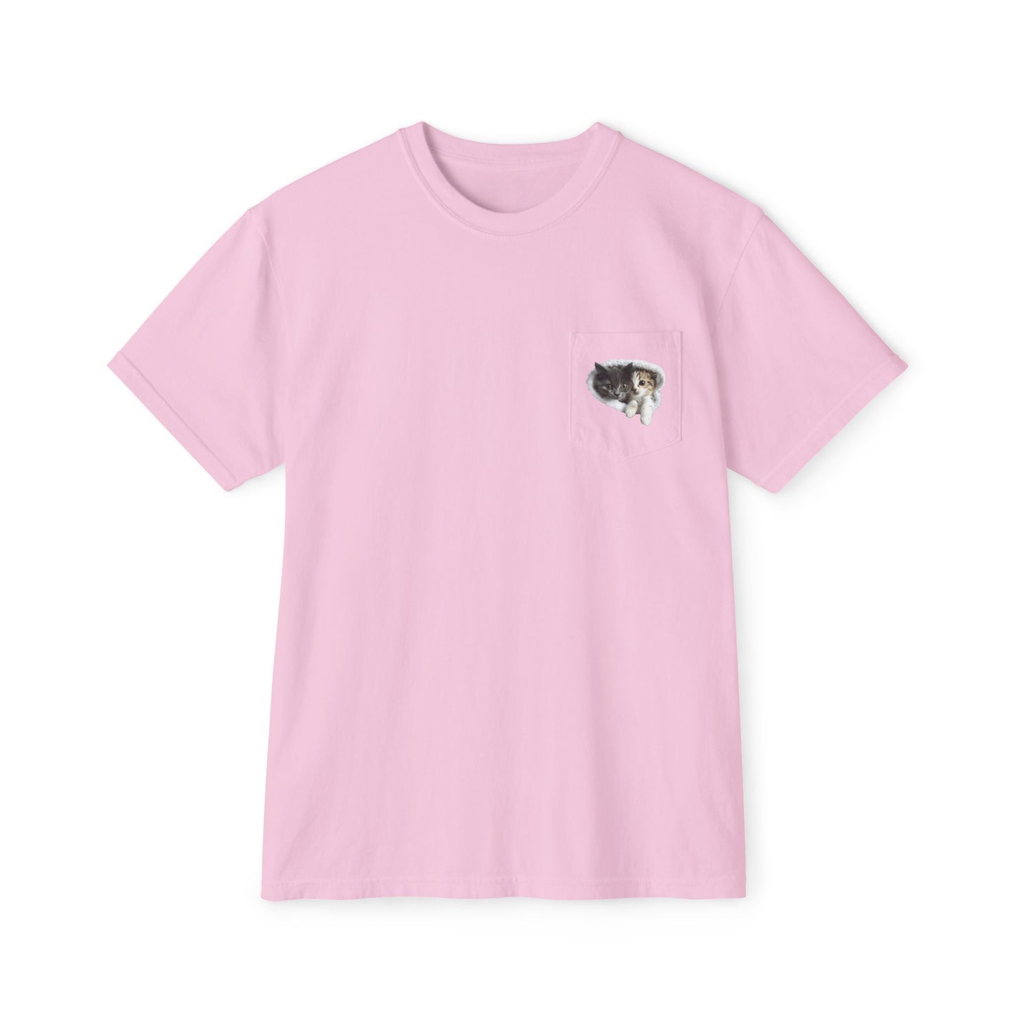 Garment-Dyed Pocket T-Shirt with Adorable Cat Design, Casual Wear, Gift for Cat Lovers, Summer Fashion, Everyday Essentials