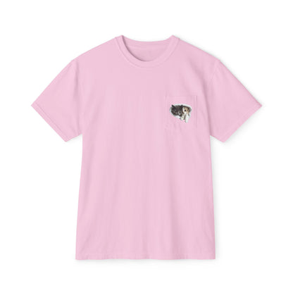 Garment-Dyed Pocket T-Shirt with Adorable Cat Design, Casual Wear, Gift for Cat Lovers, Summer Fashion, Everyday Essentials