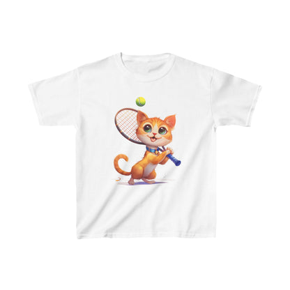 Youth T-Shirt - Cute Cat Playing Tennis - Unisex Youth Heavy Cotton™ Tee