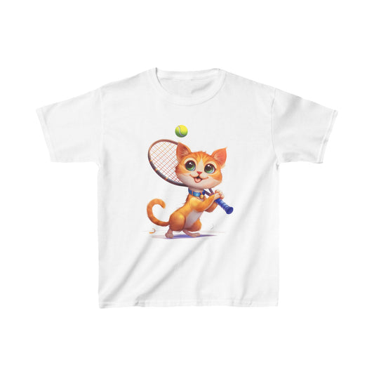 Youth T-Shirt - Cute Cat Playing Tennis - Unisex Youth Heavy Cotton™ Tee