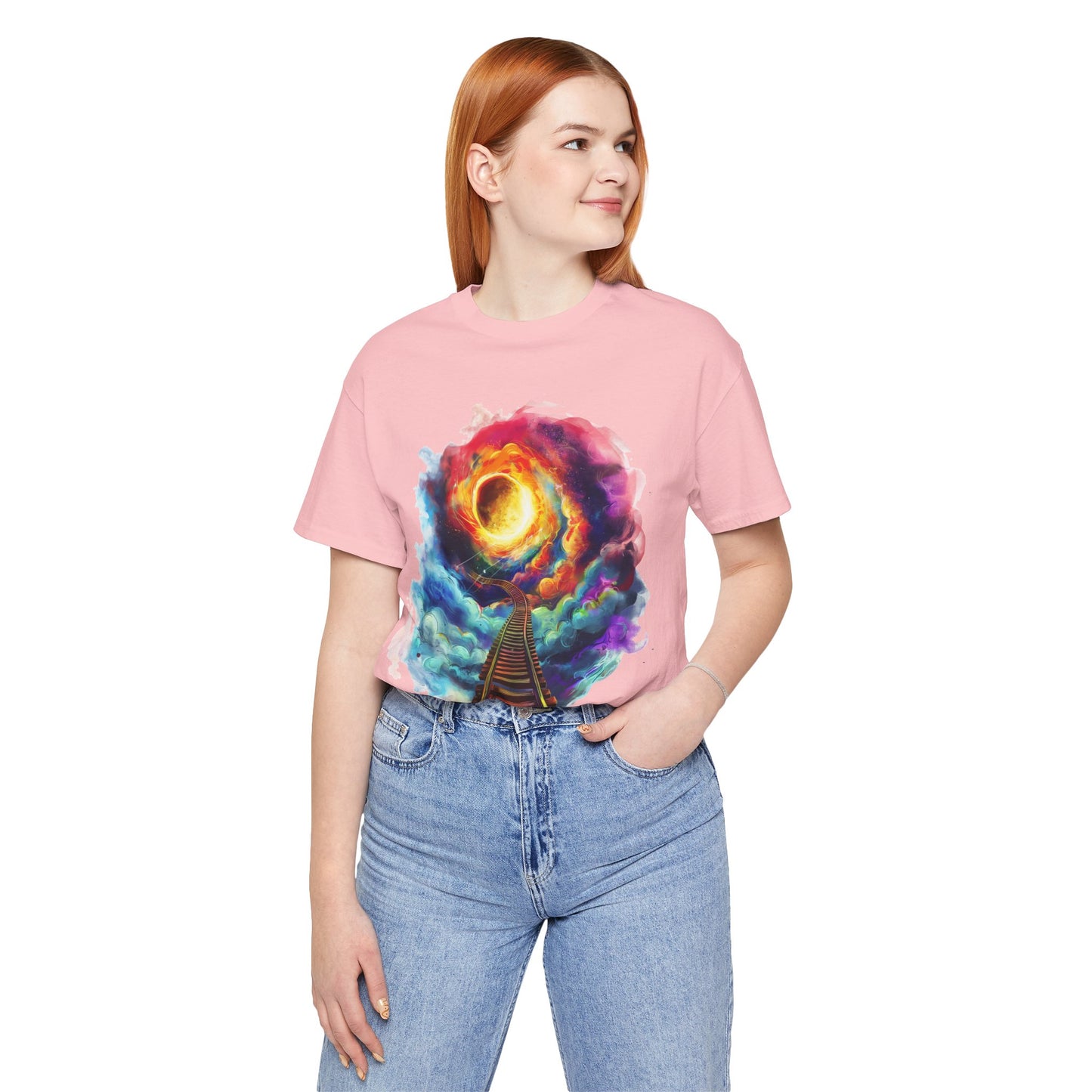 Unisex T-Shirt with 3D Watercolor Universe and an Abstract Representation with a Sun