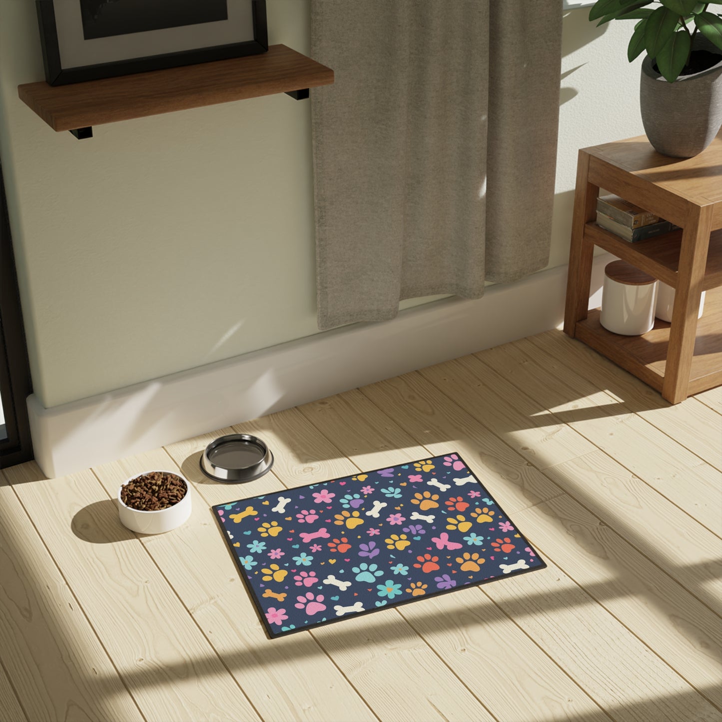 Pet Mat (18" x 24") - Vibrant and Fun Design with Dog Bones and Paw Prints Food Mat