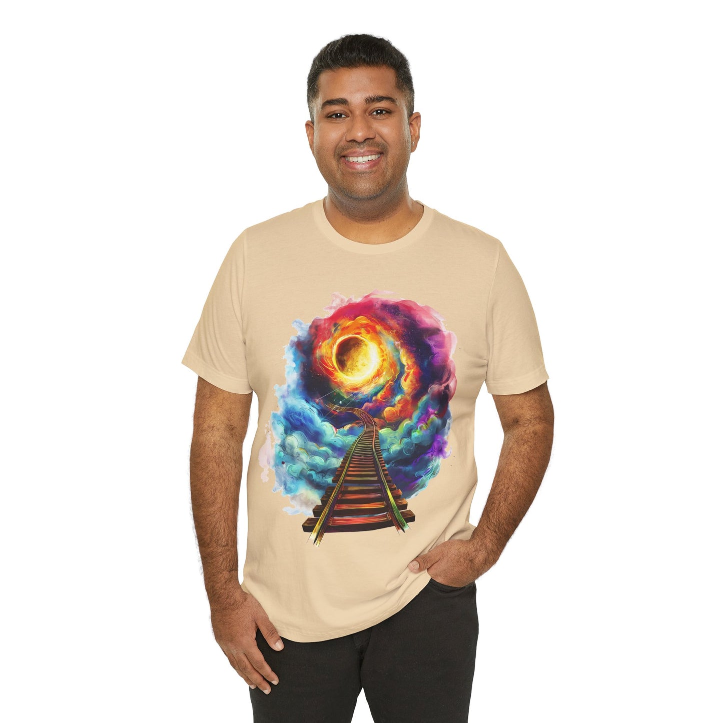 Unisex T-Shirt with 3D Watercolor Universe and an Abstract Representation with a Sun