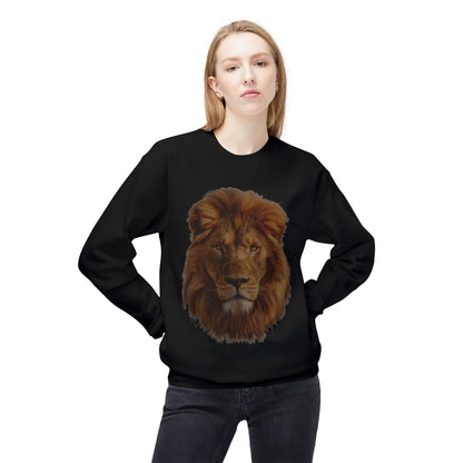 Unisex Midweight Soft style Fleece Crewneck Sweatshirt - Majestic Lion Design Sweatshirt