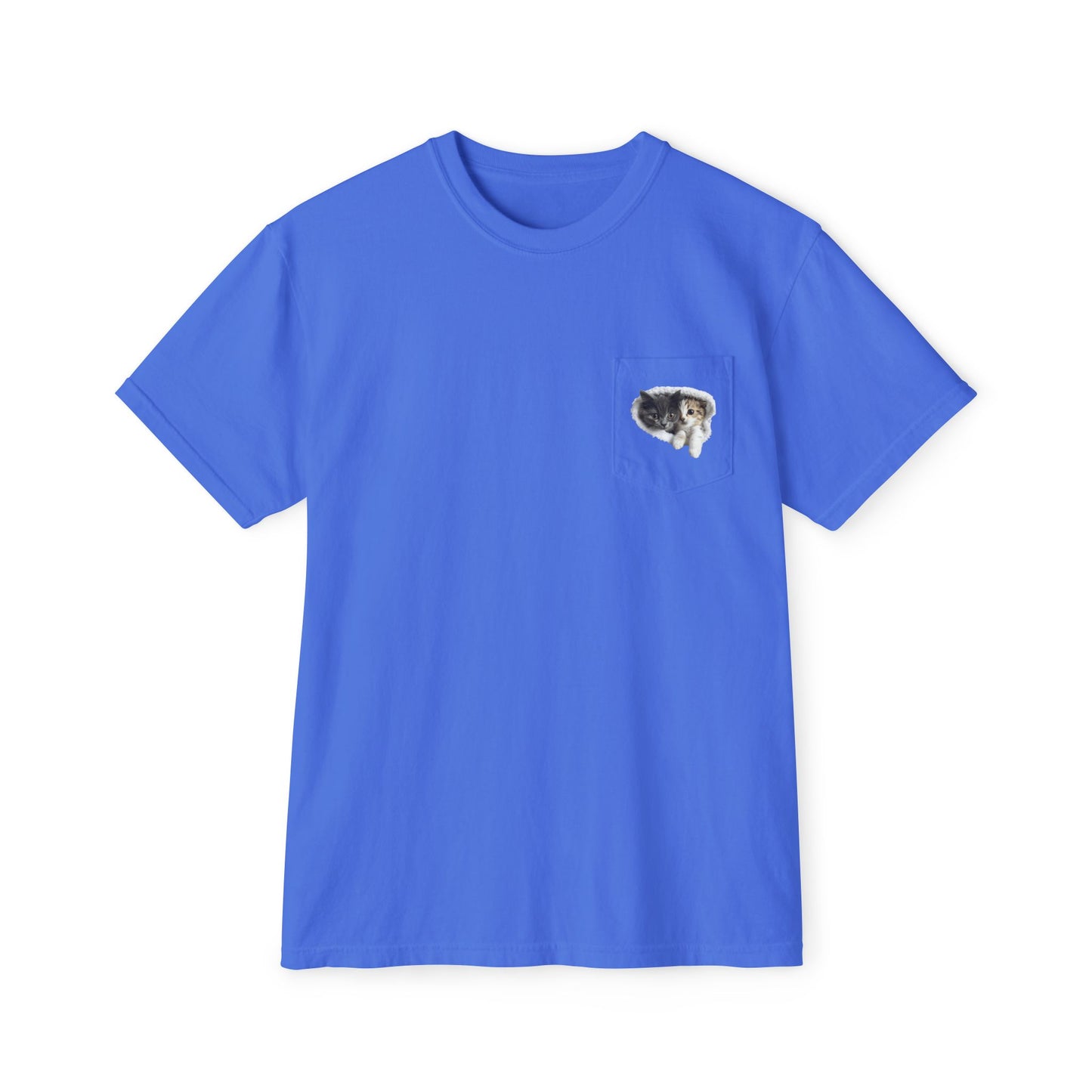 Garment-Dyed Pocket T-Shirt with Adorable Cat Design, Casual Wear, Gift for Cat Lovers, Summer Fashion, Everyday Essentials