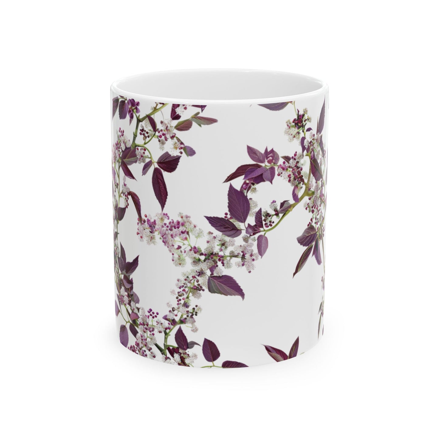 Ceramic Mug with purple small and dense flowers, (11oz, 15oz)