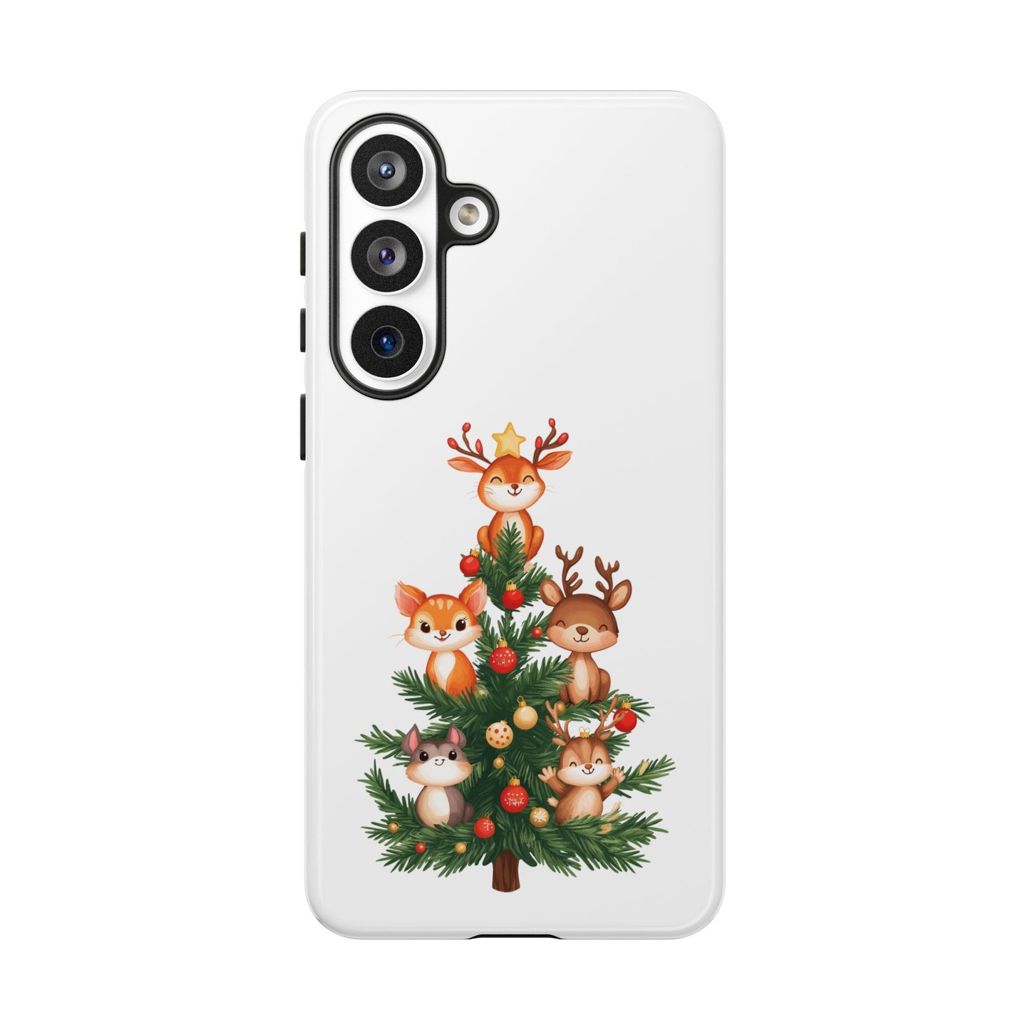 Festive Phone Case - iPhone, Samsung, and Google case - Cute Forest Animals on a Christmas Tree Case