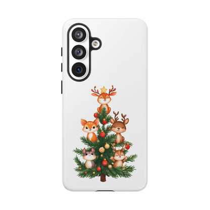 Festive Phone Case - iPhone, Samsung, and Google case - Cute Forest Animals on a Christmas Tree Case
