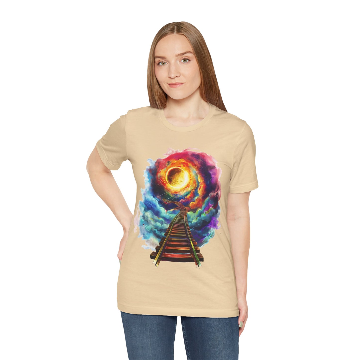 Unisex T-Shirt with 3D Watercolor Universe and an Abstract Representation with a Sun